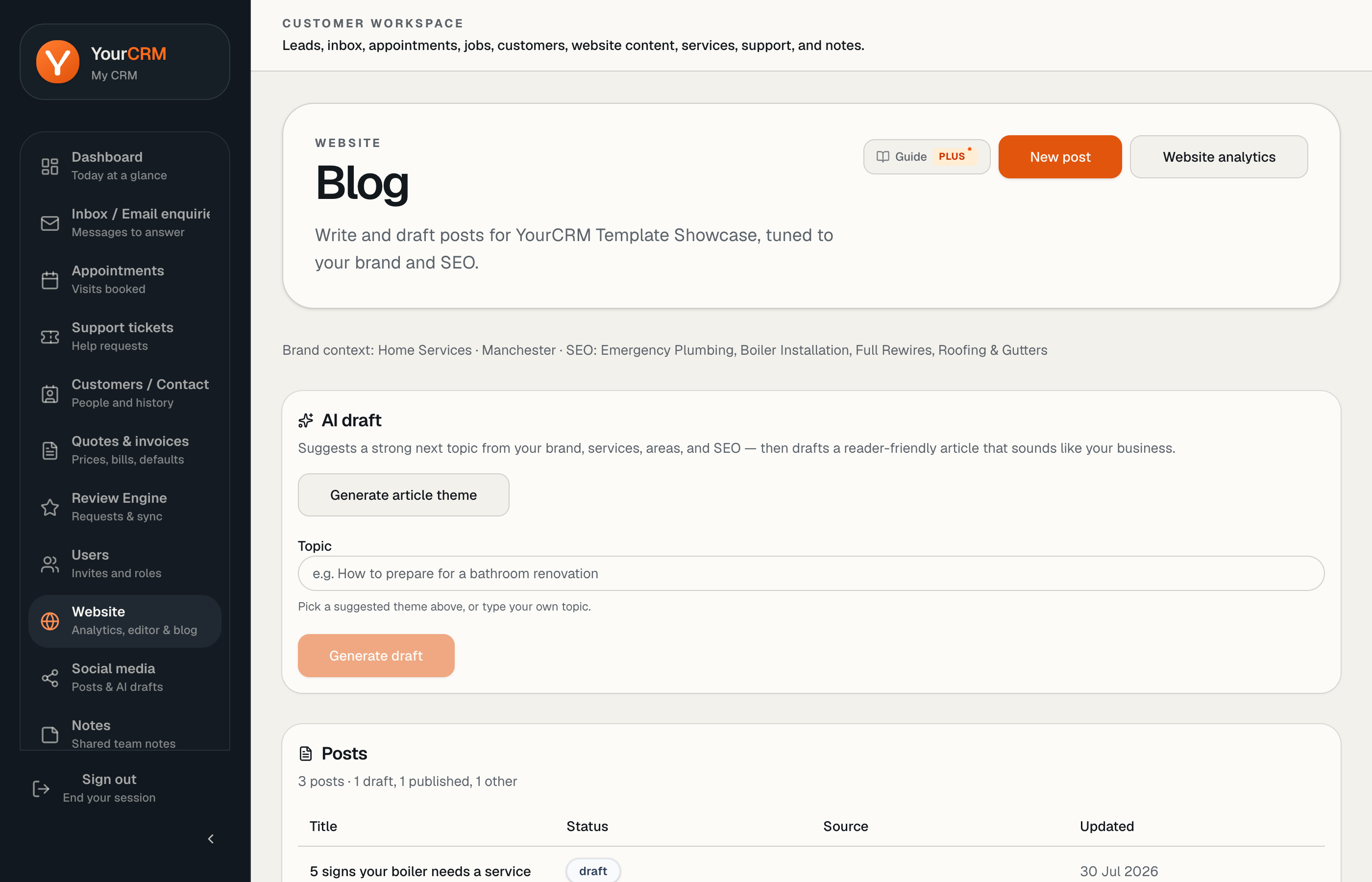 Blog workspace