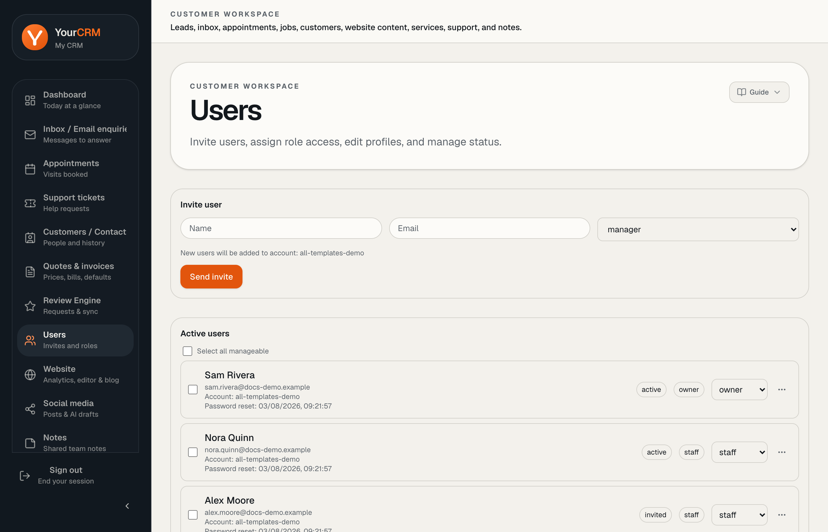 Users and team
